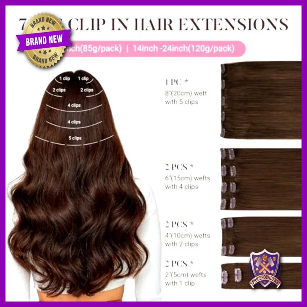 Clip-in Human Hair Extensions 16 Inch 120g 7 Pieces Double Weft